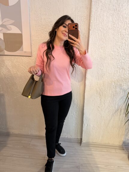 Pembe %100 Pamuklu Basic Bluz
